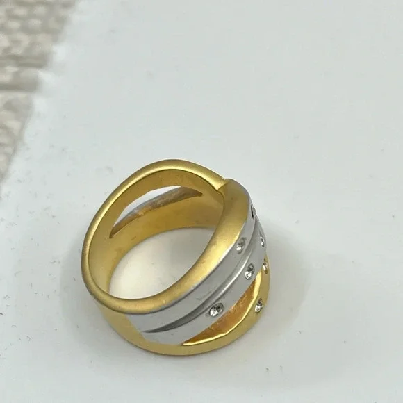 Two-Tone Gold & Silver Crystal Statement Ring, Size 5 - Picture 7 of 12
